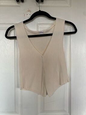 Garage Cream Ribbed V-Neck Button Tank Top